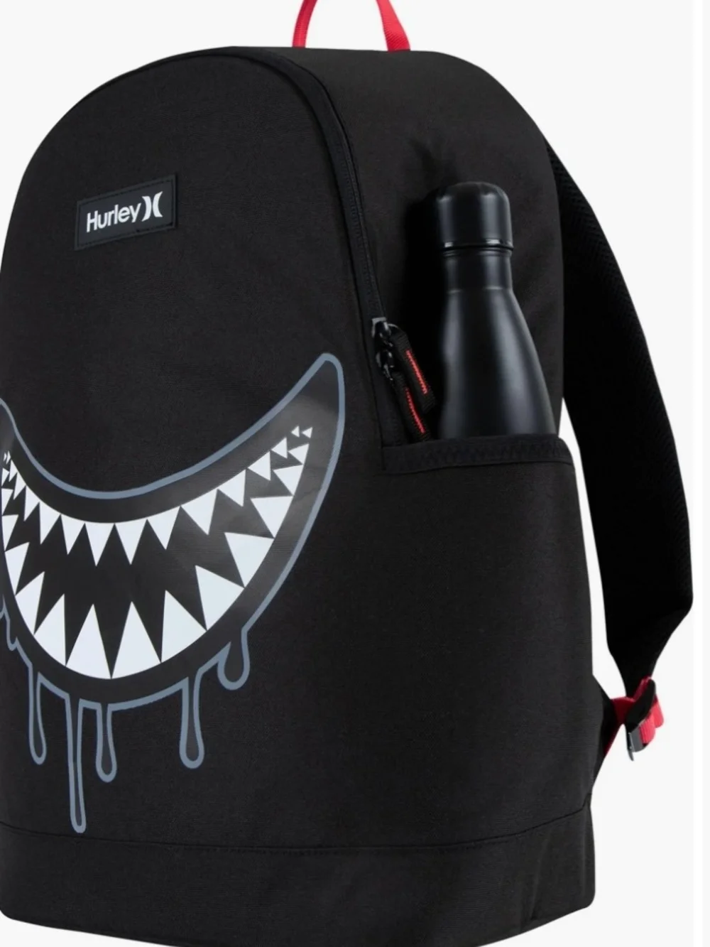 NEW! Hurley Black Backpack with White Shark-Mouth Graphic NWT
